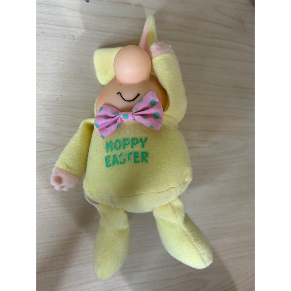 Vintage Ziggy Hoppy Easter Bunny Plush‎ Yellow Costume Pink Bow Tie Toy